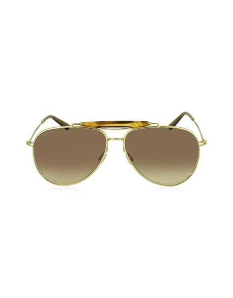 GUCCI Bamboo Aviator GG 2235/S Sunglasses Brown Gold